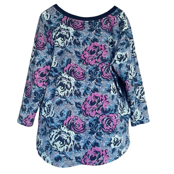 QVC Denim & Company Sweater Womens 1X Floral Long Sleeve Pullover Pockets Casual - Picture 2 of 10